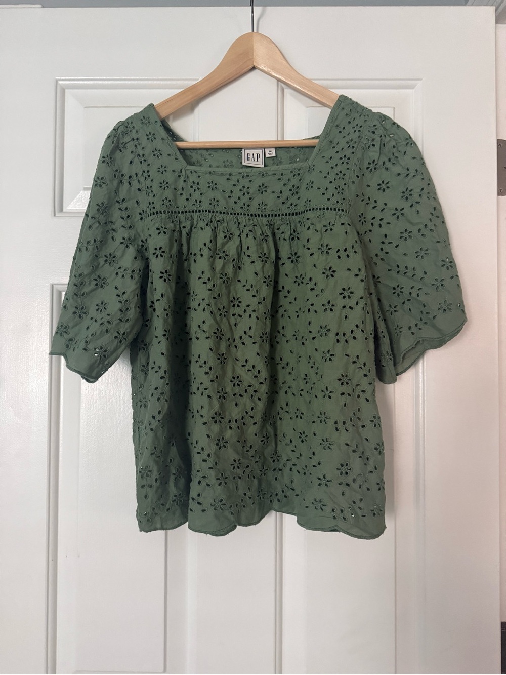 GAP Olive Green Eyelet Square-Neck Blouse